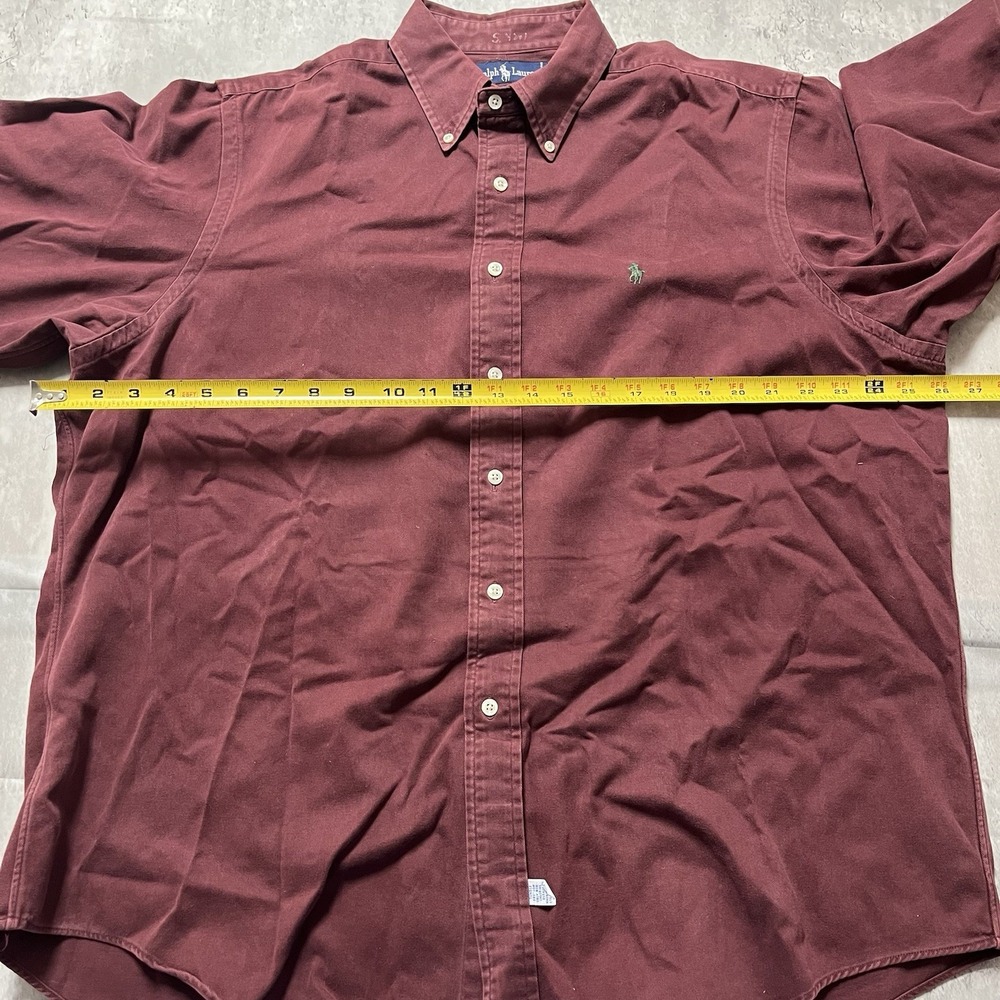 Polo Ralph Lauren XL Long Sleeve Solid Red 100% Cot Button Down Shirt Green Pony - Picture 4 of 9